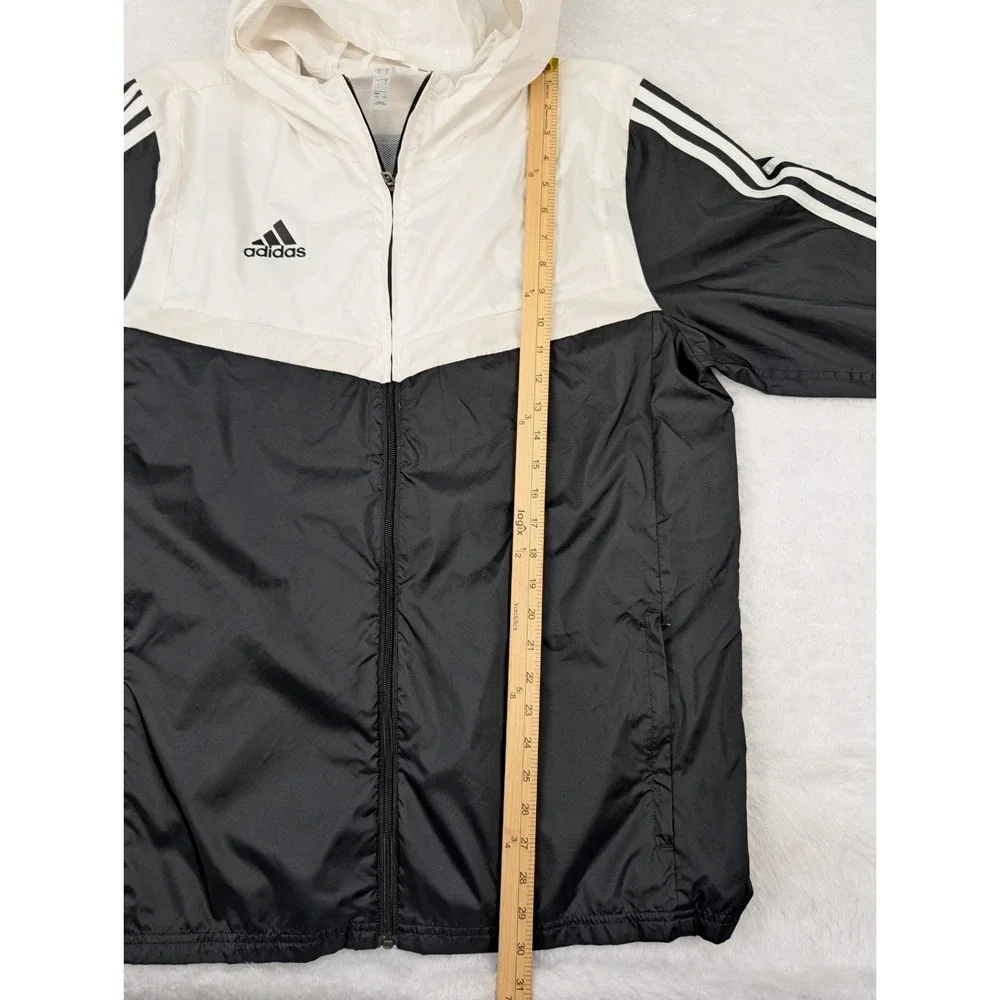 Adidas Three Stripe Hooded Track Jacket Men's L Black/White Full Zip Windbreaker